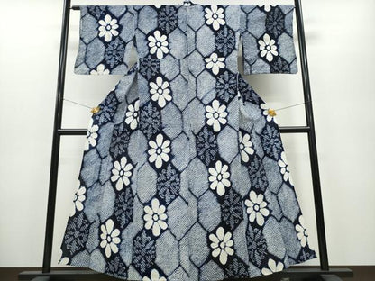 平和屋着物∴夏物 浴衣 有松鳴海絞り 亀甲花文 綿 逸品 CAAY4771ng
