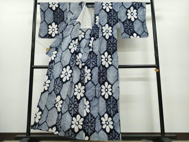 平和屋着物∴夏物 浴衣 有松鳴海絞り 亀甲花文 綿 逸品 CAAY4771ng