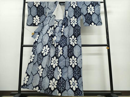 平和屋着物∴夏物 浴衣 有松鳴海絞り 亀甲花文 綿 逸品 CAAY4771ng