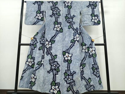 平和屋着物∴夏物 浴衣 有松鳴海絞り 枝花文 綿 逸品 CAAY4772ng