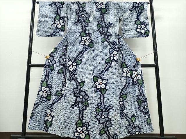 平和屋着物∴夏物 浴衣 有松鳴海絞り 枝花文 綿 逸品 CAAY4772ng