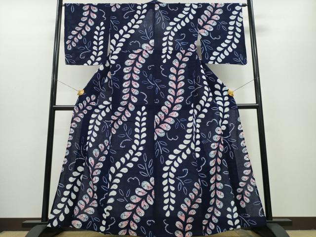 平和屋着物∴夏物 浴衣 有松鳴海絞り 枝葉文 綿 逸品 CAAY4775ng