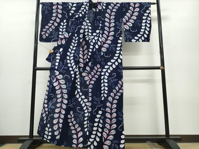 平和屋着物∴夏物 浴衣 有松鳴海絞り 枝葉文 綿 逸品 CAAY4775ng