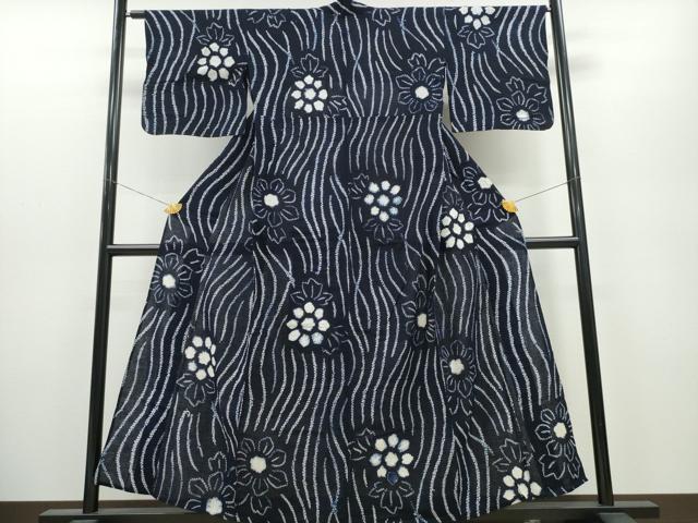 平和屋着物∴夏物 浴衣 有松鳴海絞り 流水舞菊文 綿 逸品 CAAY4777ng