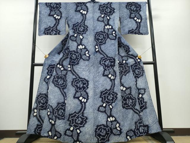 平和屋着物∴夏物 浴衣 有松鳴海絞り 薔薇 綿 逸品 CAAY4779ng