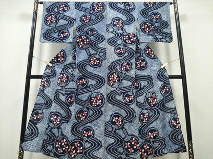 平和屋着物∴夏物 浴衣 有松鳴海絞り 流水団扇花文 綿 逸品 CAAY4787ng