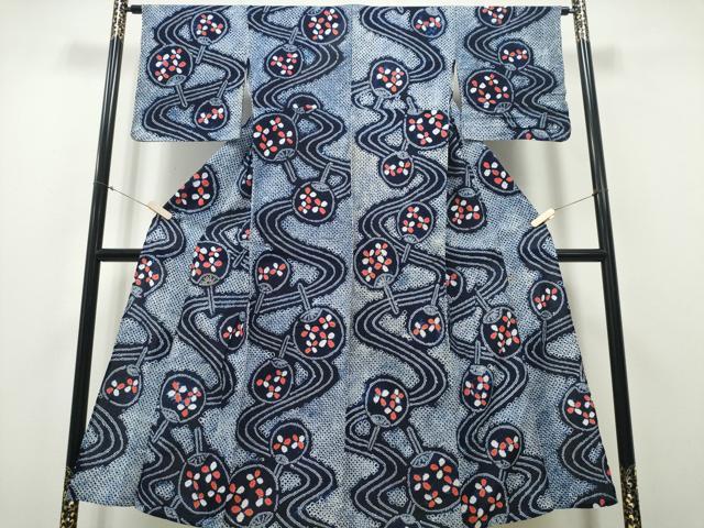平和屋着物∴夏物 浴衣 有松鳴海絞り 流水団扇花文 綿 逸品 CAAY4787ng