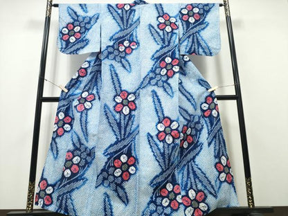 平和屋着物∴夏物 浴衣 有松鳴海絞り 草花文 綿 逸品 未使用 CAAY4795ng