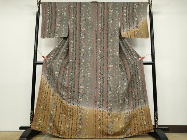 平和屋着物●訪問着　草花間道　暈し染め　金彩　鬼しぼ縮緬　正絹　逸品　CAAY4834ut