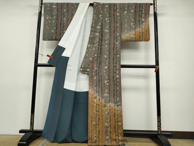 平和屋着物●訪問着　草花間道　暈し染め　金彩　鬼しぼ縮緬　正絹　逸品　CAAY4834ut