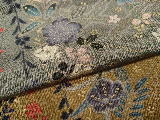 平和屋着物●訪問着　草花間道　暈し染め　金彩　鬼しぼ縮緬　正絹　逸品　CAAY4834ut
