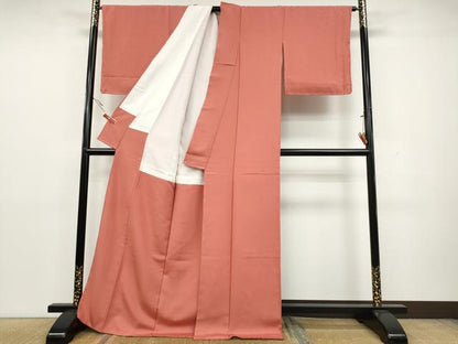 平和屋着物●上質な色無地　甚三紅色　正絹　逸品　未使用　CAAY4838ut