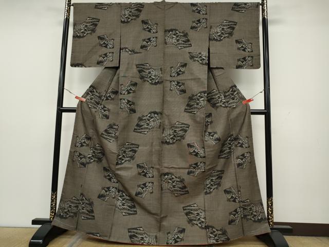 平和屋着物●本場大島紬　9マルキ　地紙風景草木文　正絹　逸品　CAAY4851ut