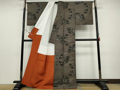 平和屋着物●本場大島紬　9マルキ　地紙風景草木文　正絹　逸品　CAAY4851ut