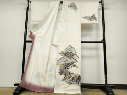 平和屋着物●訪問着　駒刺繍　遠山風景文　金彩　正絹　逸品　CAAY4852ut