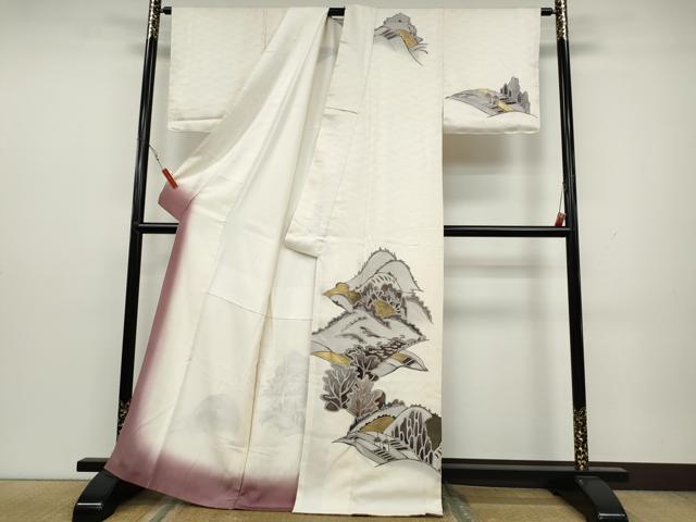 平和屋着物●訪問着　駒刺繍　遠山風景文　金彩　正絹　逸品　CAAY4852ut