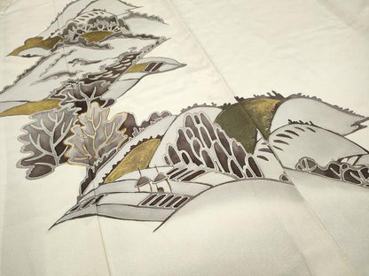 平和屋着物●訪問着　駒刺繍　遠山風景文　金彩　正絹　逸品　CAAY4852ut