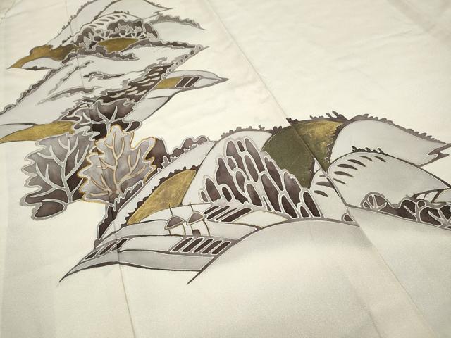 平和屋着物●訪問着　駒刺繍　遠山風景文　金彩　正絹　逸品　CAAY4852ut
