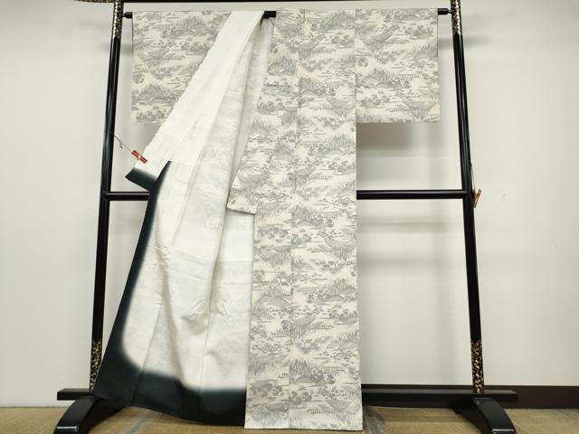 平和屋着物●上質な紬 遠山樹林文 正絹 逸品 CAAY4854ut