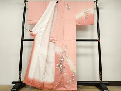 平和屋着物●訪問着　飛鶴短冊草花文　暈し染め　金彩　大丸扱い　正絹　逸品　CAAY4860ut