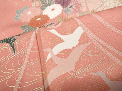 平和屋着物●訪問着　飛鶴短冊草花文　暈し染め　金彩　大丸扱い　正絹　逸品　CAAY4860ut