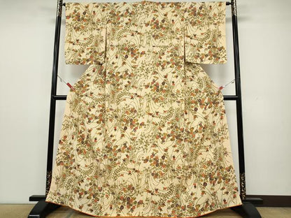 平和屋着物●上質な小紋 型染め 草花文 正絹 逸品 CAAY4863ut