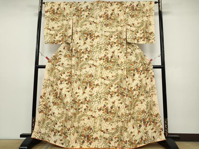 平和屋着物●上質な小紋 型染め 草花文 正絹 逸品 CAAY4863ut