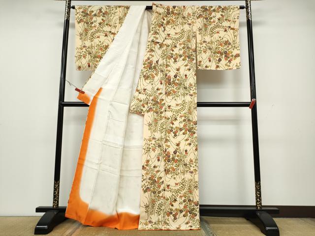 平和屋着物●上質な小紋 型染め 草花文 正絹 逸品 CAAY4863ut