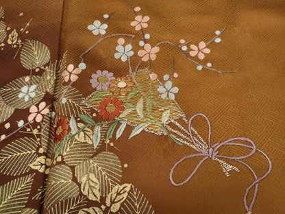 平和屋着物●訪問着　竹屋町刺繍　扇面花文　暈し染め　金彩　正絹　逸品　CAAY4865ut