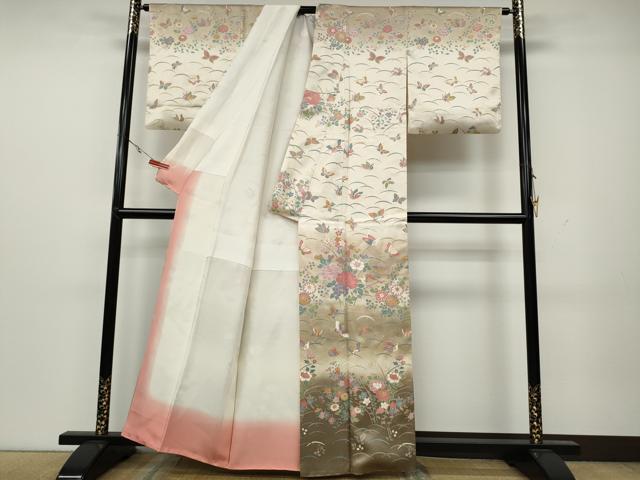 平和屋着物●訪問着　花蝶文　暈し染め　金彩　正絹　逸品　CAAY4869ut