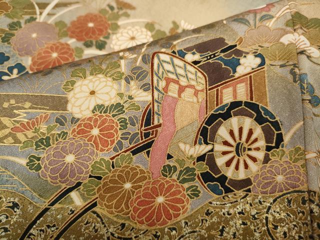 平和屋着物●訪問着　五重塔　道長御所車花文　暈し染め　金彩　鈴乃屋扱い　正絹　逸品　CAAY4870ut