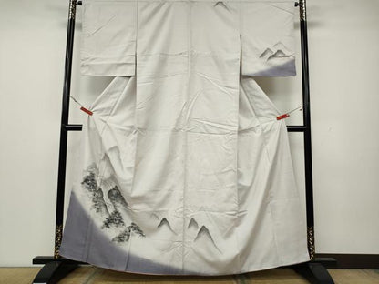 平和屋着物●訪問着　紬地　手描き　遠山風景文　正絹　逸品　CAAY4873ut