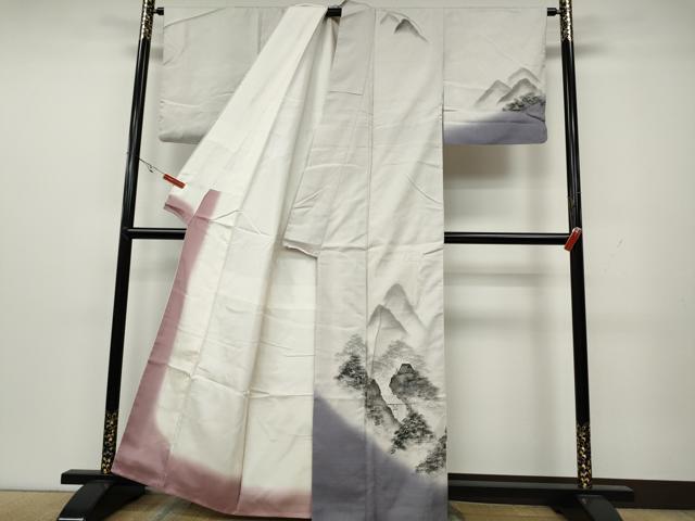 平和屋着物●訪問着　紬地　手描き　遠山風景文　正絹　逸品　CAAY4873ut