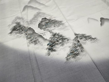 平和屋着物●訪問着　紬地　手描き　遠山風景文　正絹　逸品　CAAY4873ut