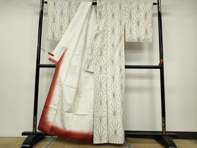 平和屋着物●上質な紬　麻の葉文様　正絹　逸品　CAAY4879ut