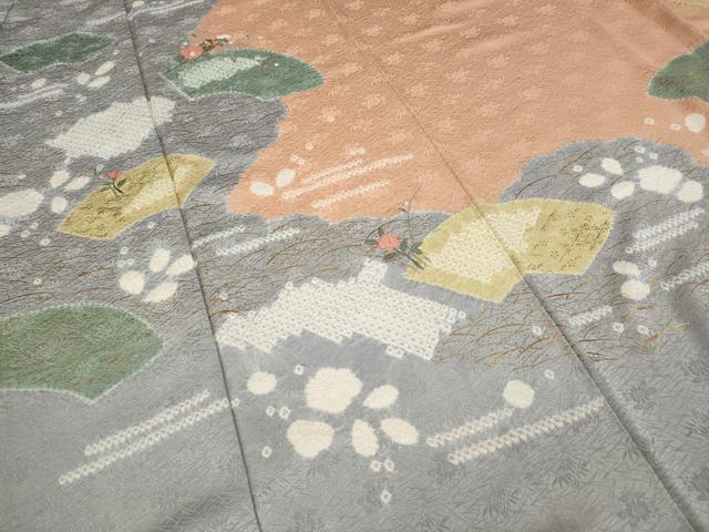 平和屋着物●訪問着　絞り　刺繍　雲取り地紙花文　金彩　正絹　逸品　CAAY4885ut