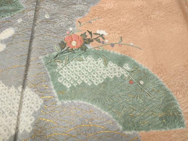 平和屋着物●訪問着　絞り　刺繍　雲取り地紙花文　金彩　正絹　逸品　CAAY4885ut
