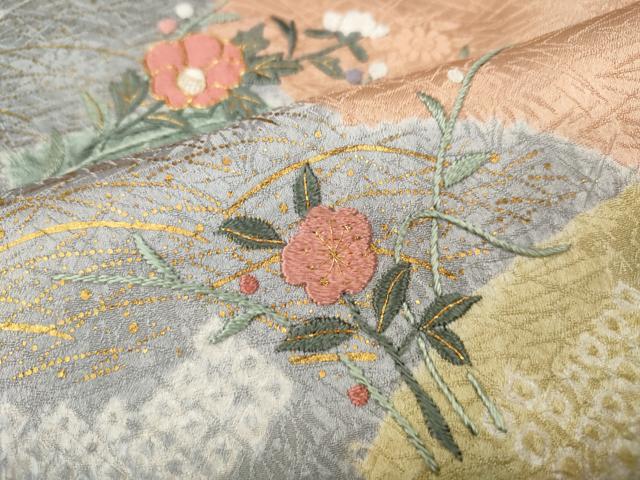 平和屋着物●訪問着　絞り　刺繍　雲取り地紙花文　金彩　正絹　逸品　CAAY4885ut