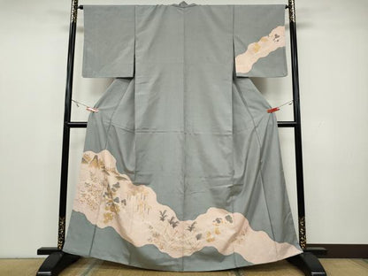 平和屋着物●訪問着　絞り　風景草花文　金彩　正絹　逸品　CAAY4892ut