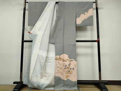 平和屋着物●訪問着　絞り　風景草花文　金彩　正絹　逸品　CAAY4892ut