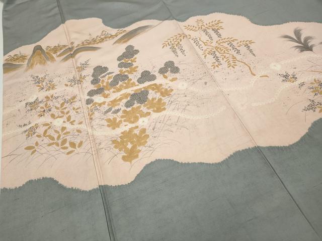 平和屋着物●訪問着　絞り　風景草花文　金彩　正絹　逸品　CAAY4892ut