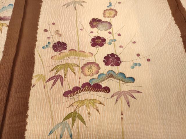 平和屋着物●訪問着　駒刺繍　絞り　松竹梅　金彩　正絹　逸品　CAAY4903ut