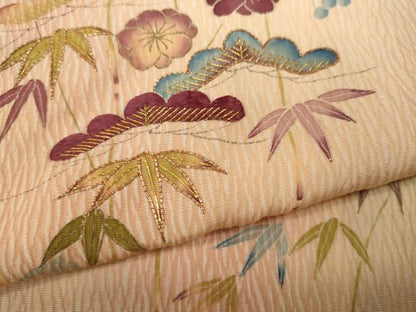 平和屋着物●訪問着　駒刺繍　絞り　松竹梅　金彩　正絹　逸品　CAAY4903ut
