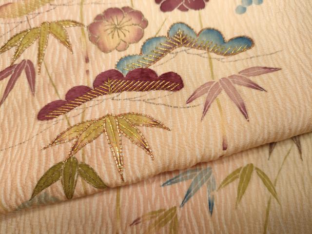 平和屋着物●訪問着　駒刺繍　絞り　松竹梅　金彩　正絹　逸品　CAAY4903ut