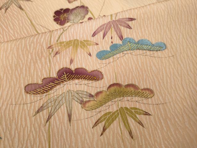 平和屋着物●訪問着　駒刺繍　絞り　松竹梅　金彩　正絹　逸品　CAAY4903ut