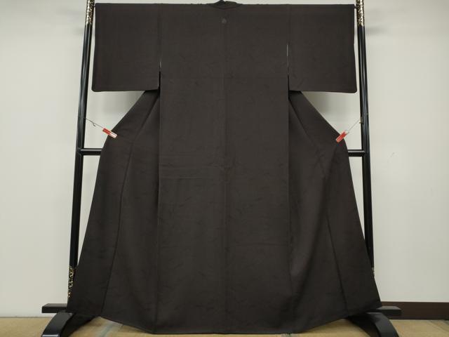 平和屋着物●上質な色無地 草木地紋 鉄黒色 正絹 逸品 CAAY4905ut