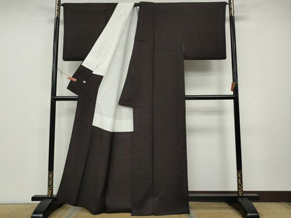 平和屋着物●上質な色無地 草木地紋 鉄黒色 正絹 逸品 CAAY4905ut