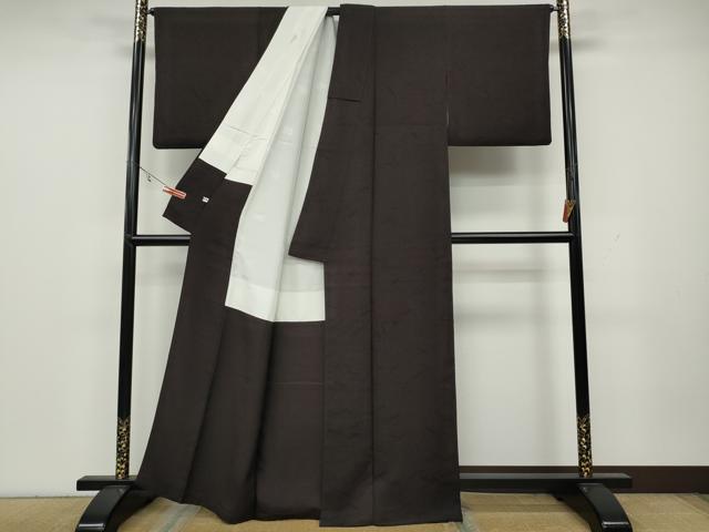 平和屋着物●上質な色無地 草木地紋 鉄黒色 正絹 逸品 CAAY4905ut