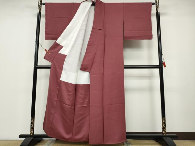 平和屋着物●本草木染作家　瑞寶　色無地　霞地紋　長春色　正絹　逸品　CAAY4907ut