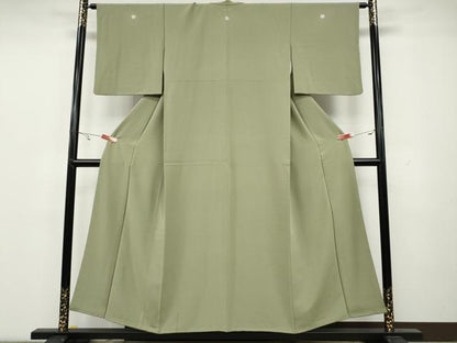 平和屋着物●上質な色無地　吉祥地紋　裏葉柳色　正絹　逸品　CAAY4908ut